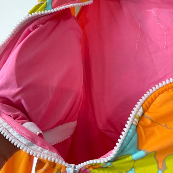 Trina Turk Playa Long Sleeve Paddle One Piece Swimsuit Multi Floral Pink Large - Picture 5 of 8